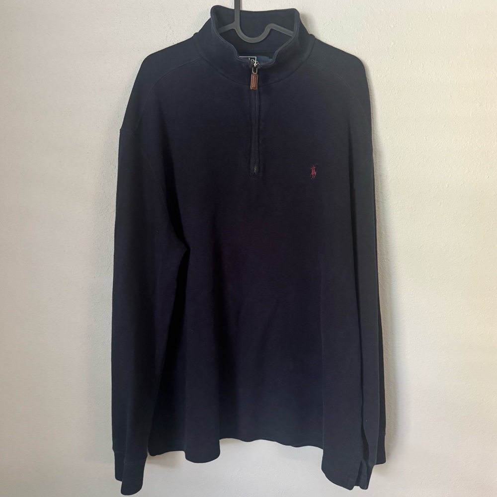 Polo Ralph Lauren Quarter Zip Pullover Sweater Navy XL‎ Cotton Red Pony Logo